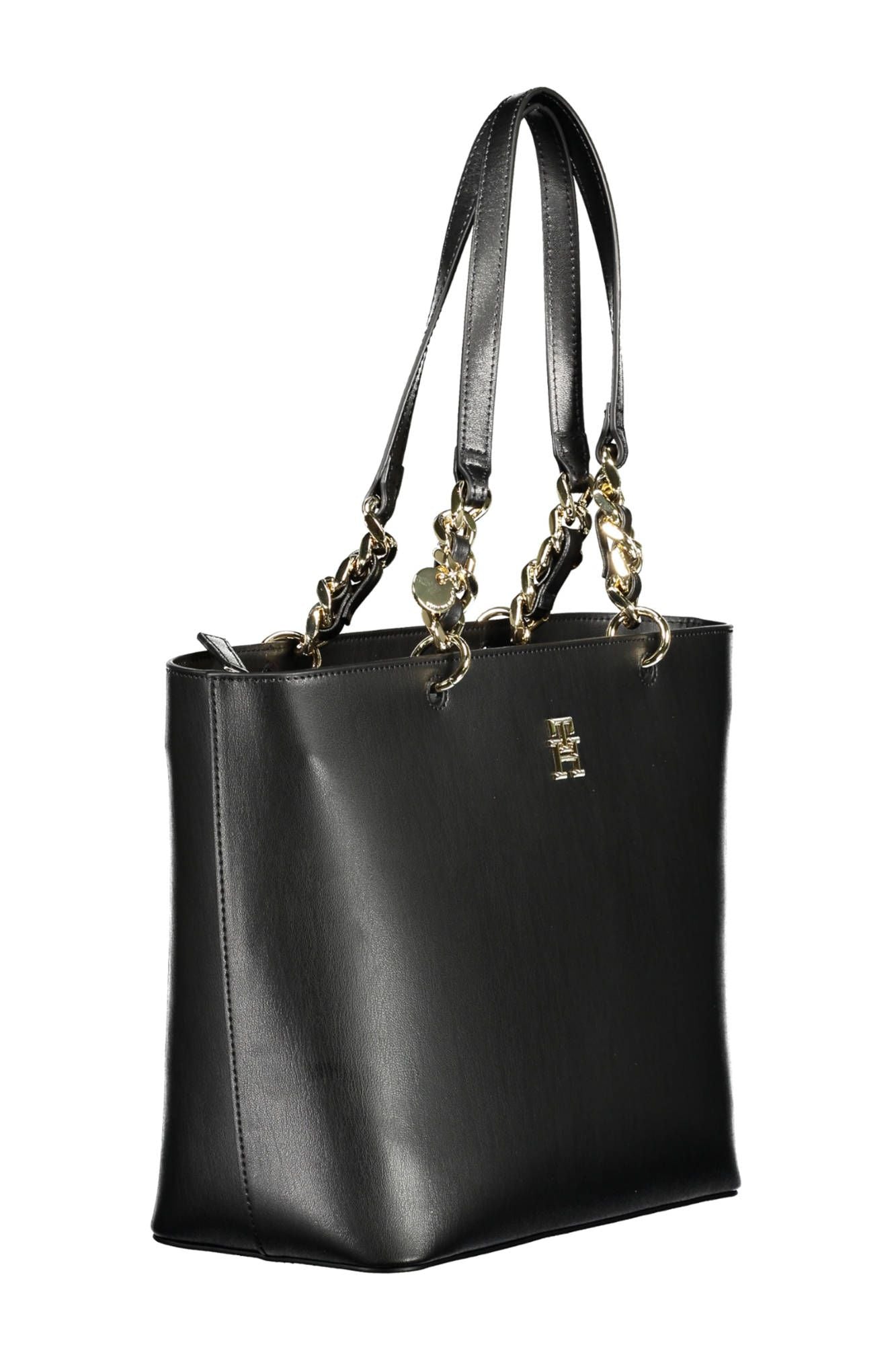 Elegant Black Shoulder Handbag with Contrasting Details