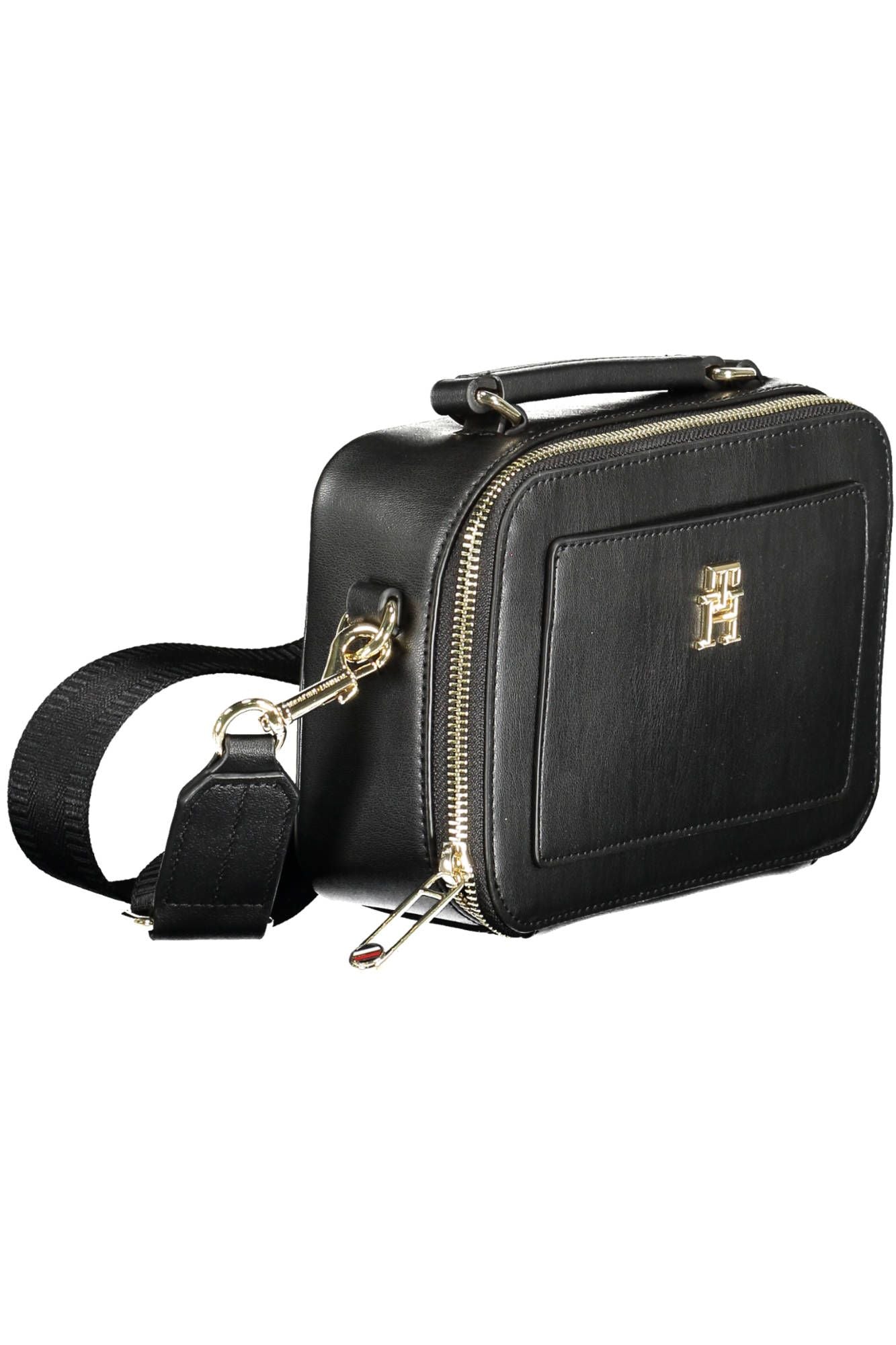 Elegant Black Polyurethane Handbag with Logo