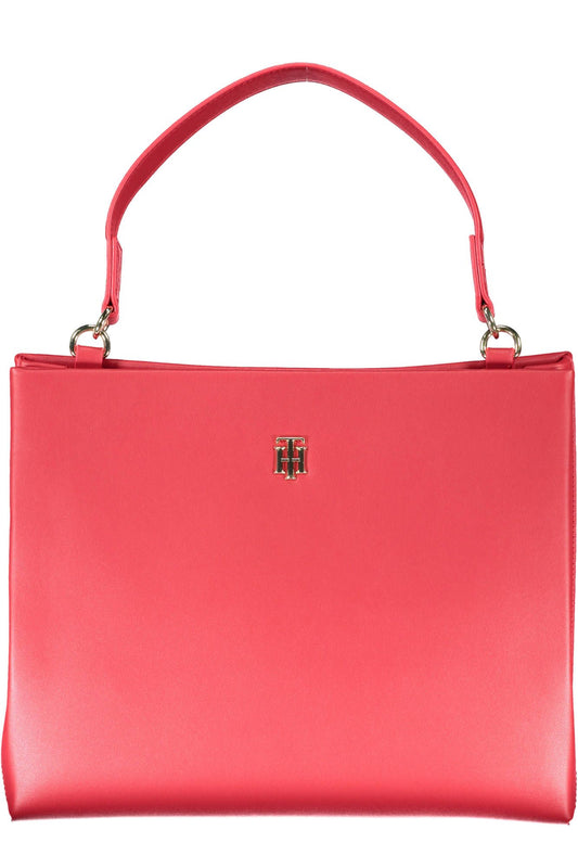 Chic Red Polyurethane Handbag with Logo Detail