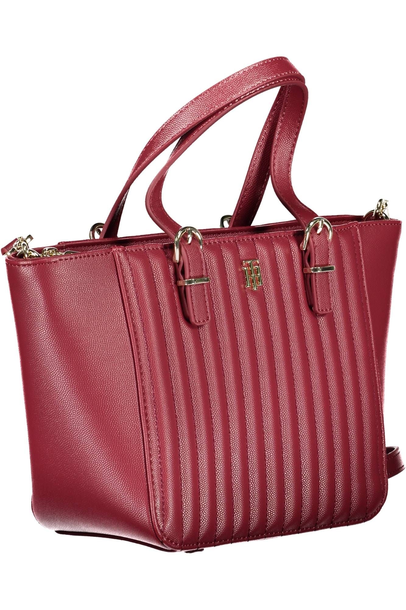 Chic Red Polyurethane Handbag with Logo Detail