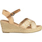 Beige Ankle Strap Wedge Sandal with Logo Accent