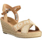 Beige Ankle Strap Wedge Sandal with Logo Accent
