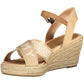 Beige Ankle Strap Wedge Sandal with Logo Accent