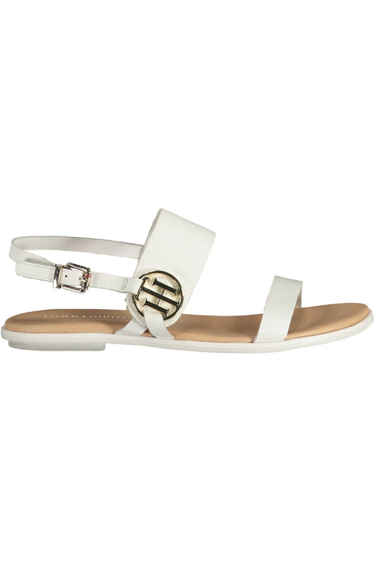 Chic Ankle Strap White Leather Sandals