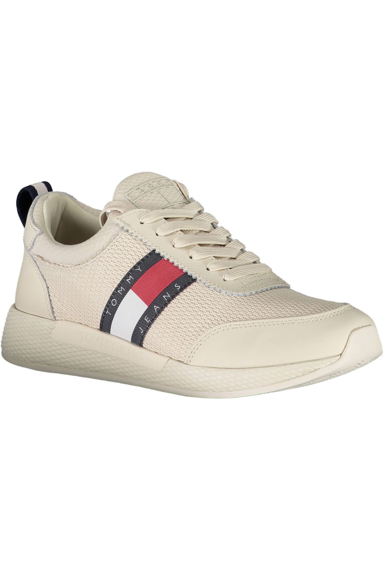 Sleek Beige Lace-Up Sneakers with Logo Accent