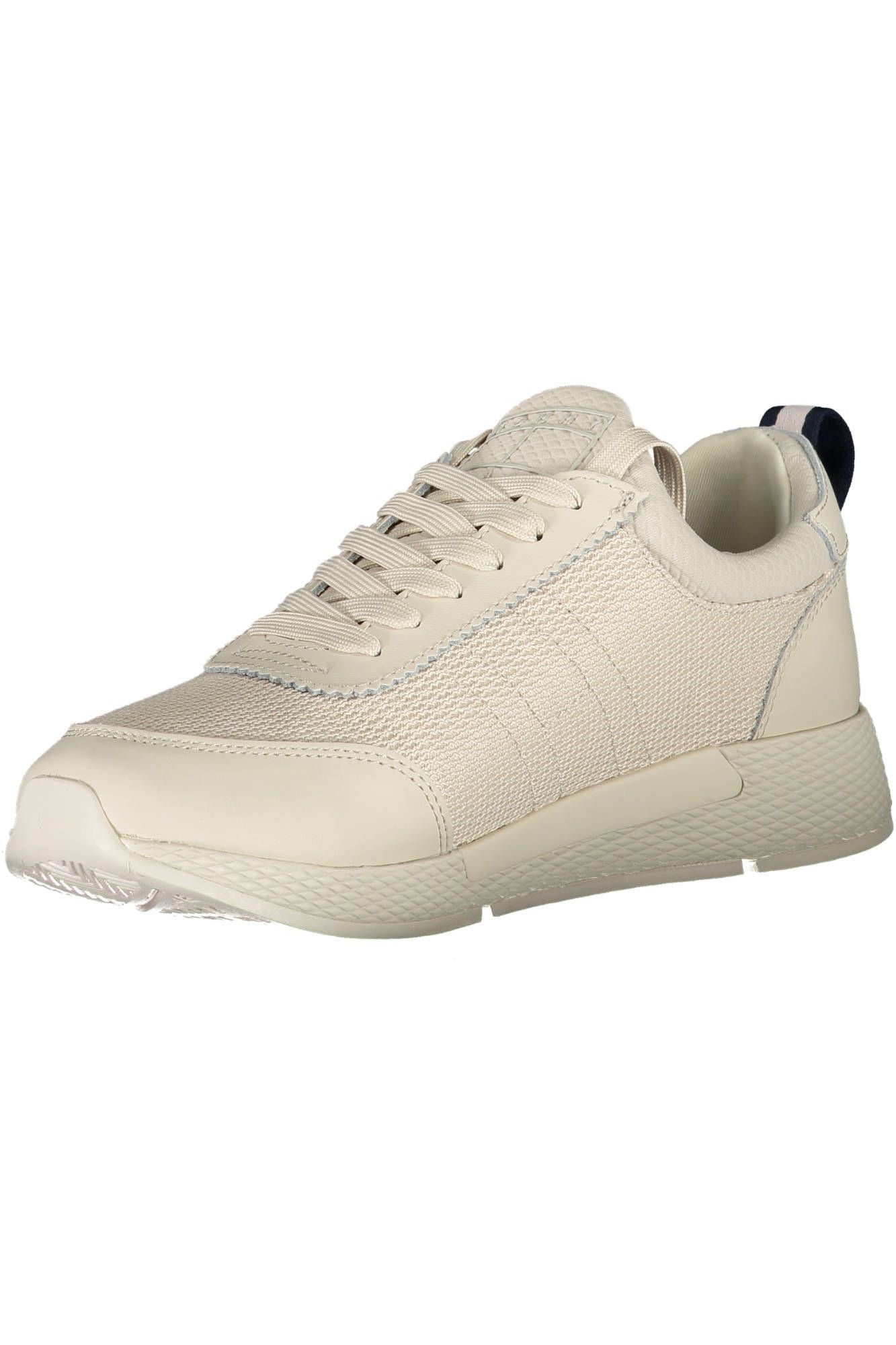 Sleek Beige Lace-Up Sneakers with Logo Accent