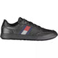 Sleek Black Leather Sneakers with Embroidered Logo