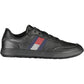 Iconic Black Leather Sneakers with Embroidery Accent