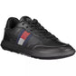 Sleek Black Leather Sneakers with Embroidered Logo