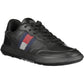 Iconic Black Leather Sneakers with Embroidery Accent