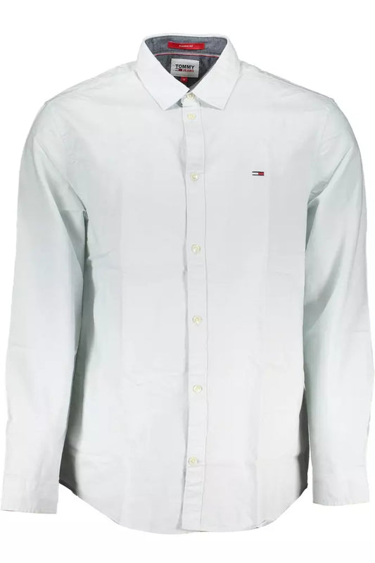 Elegant Light Blue Button-Up Shirt with Embroidery