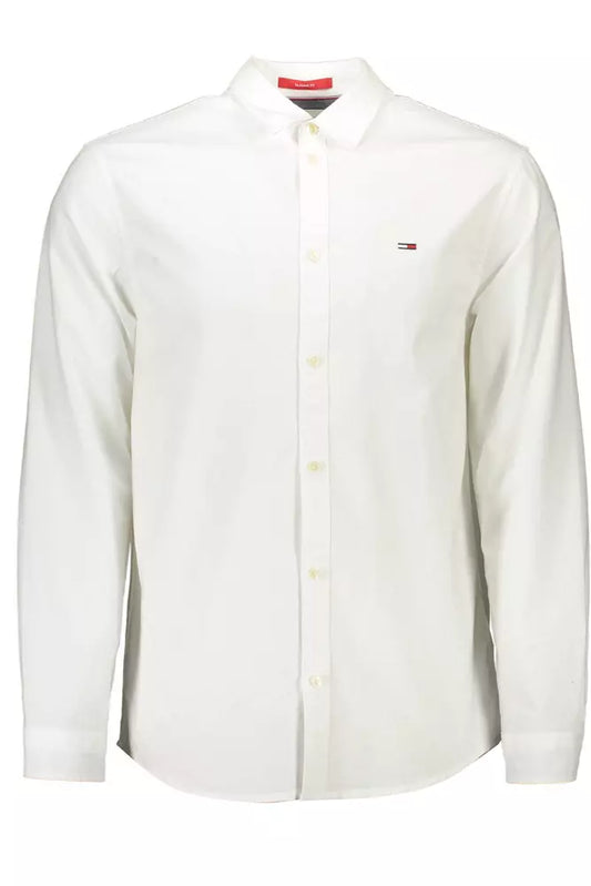 Elegant White Italian Collar Cotton Shirt