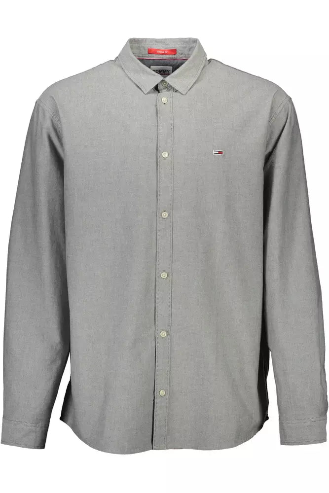 Elegant Gray Italian Collar Shirt with Embroidery