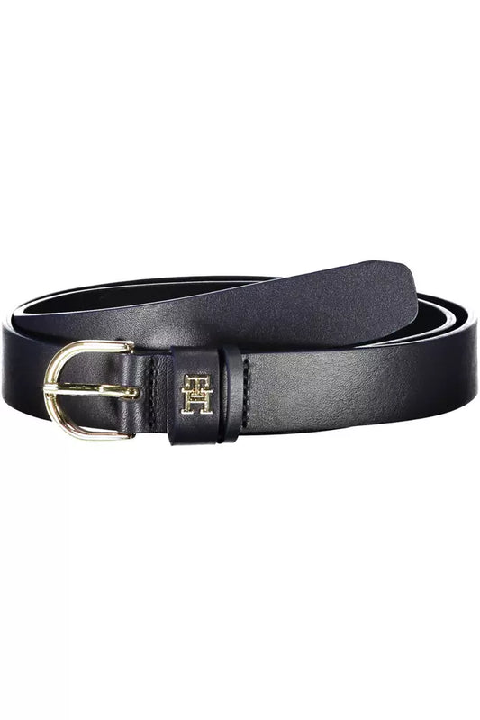 Elegant Blue Leather Belt with Metal Buckle