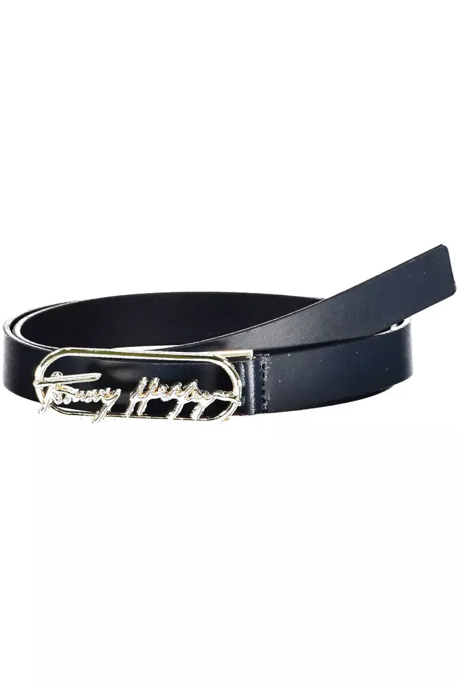 Elegant Blue Leather Belt with Metal Buckle