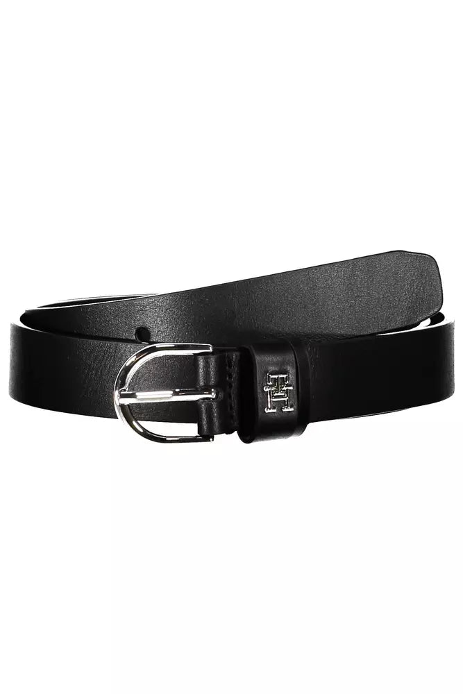 Elegant Black Leather Belt with Metal Buckle