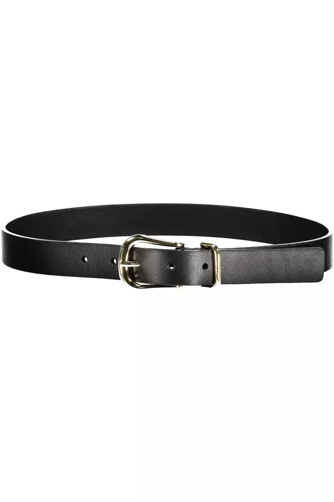 Elegant Black Leather Belt with Metal Buckle