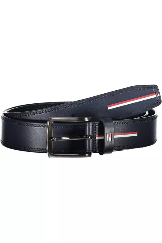 Elegant Blue Leather Belt with Metal Buckle