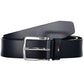 Elegant Blue Leather Belt with Metal Buckle
