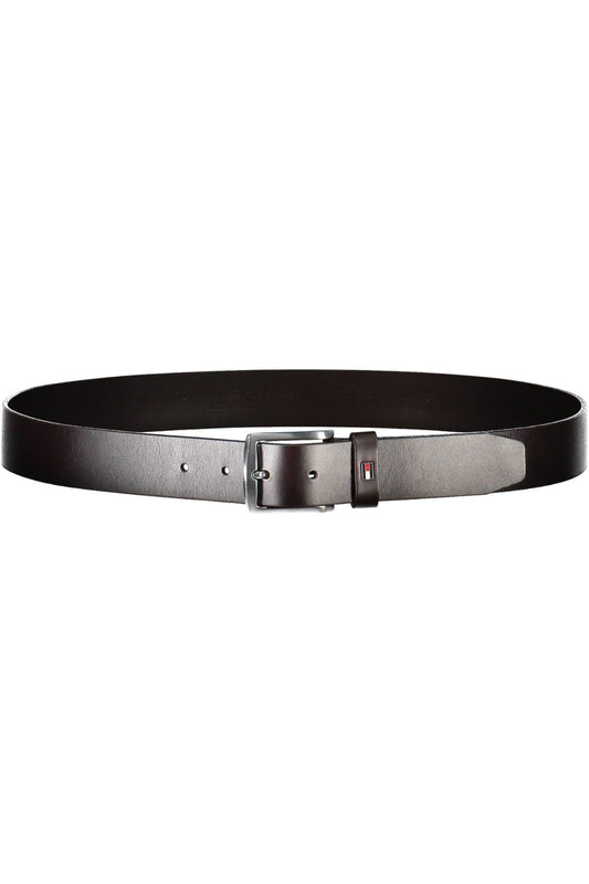 Classic Brown Leather Belt with Logo Buckle