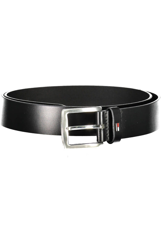 Elegant Black Leather Belt with Metal Buckle