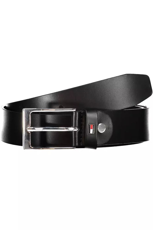 Elegant Black Leather Belt with Metal Buckle