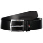 Sleek Black Leather Belt with Metal Buckle