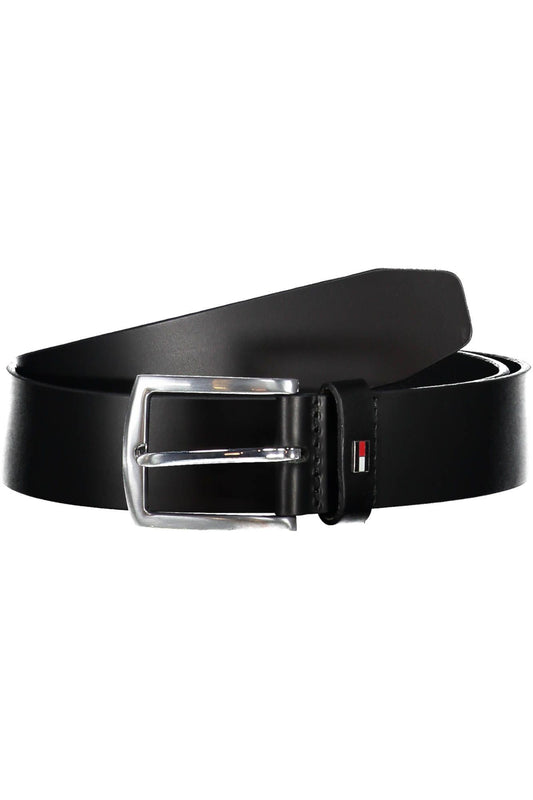 Sleek Black Leather Belt with Metal Buckle