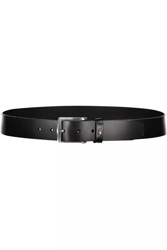 Elegant Black Leather Belt with Metal Buckle