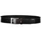 Elegant Black Leather Belt with Metal Buckle