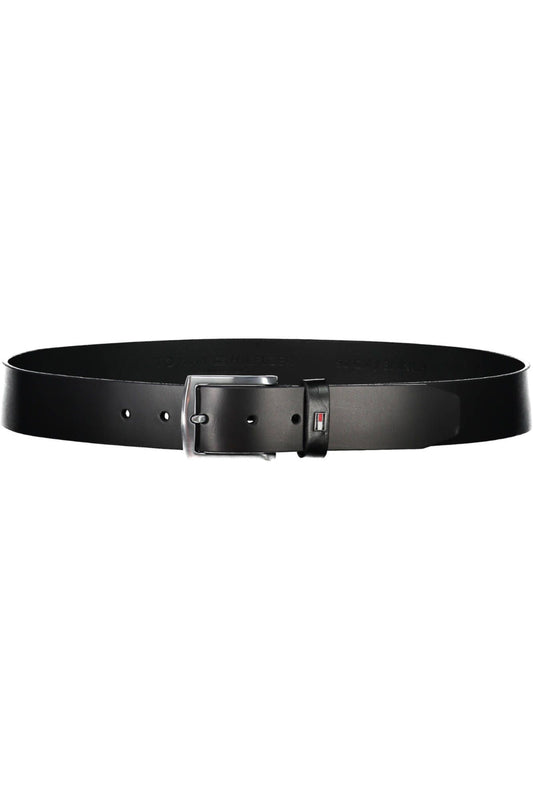 Sleek Black Leather Belt with Metal Buckle