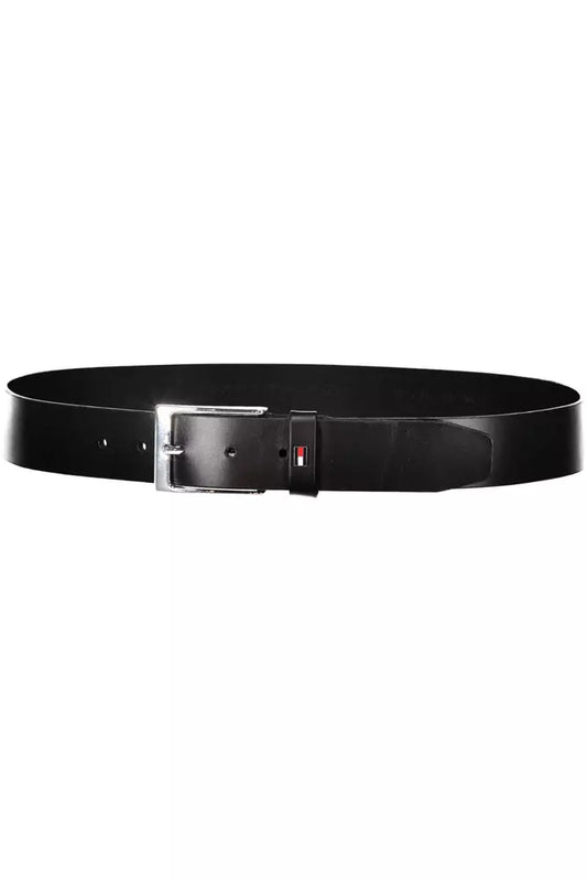 Elegant Black Leather Belt with Metal Buckle