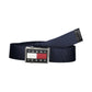 Eco-Conscious Blue Designer Belt with Logo Buckle