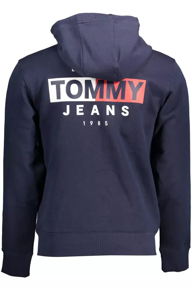 Blue Hooded Zip Sweatshirt with Logo Print