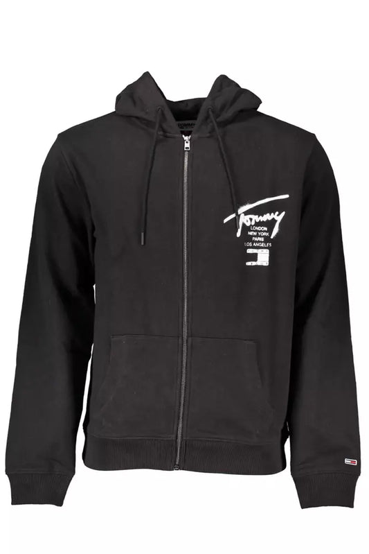 Elegant Black Cotton Zip Hoodie