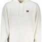 Sleek White Hooded Sweatshirt with Central Pocket