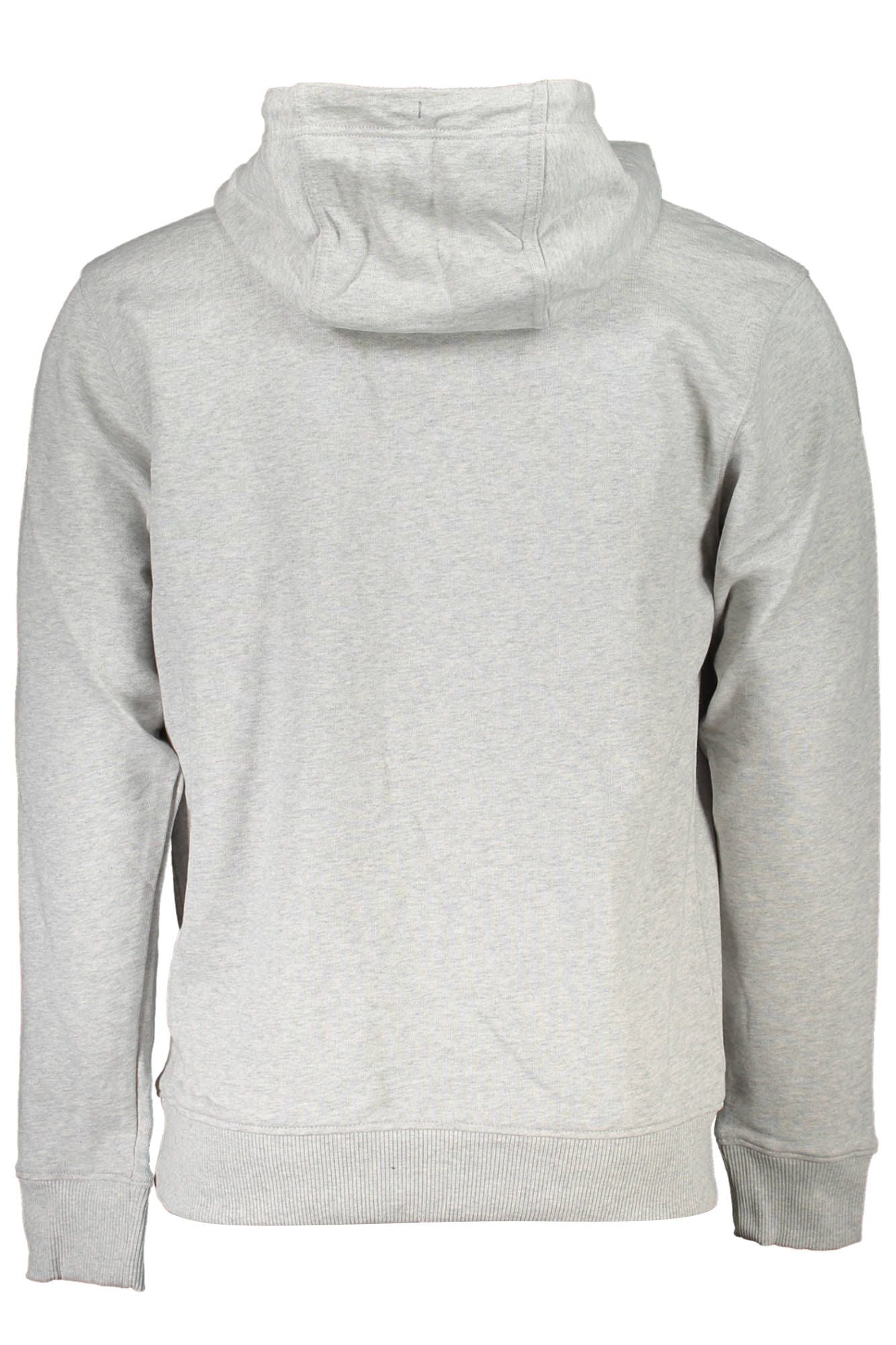 Sleek Gray Cotton Hoodie with Central Pocket