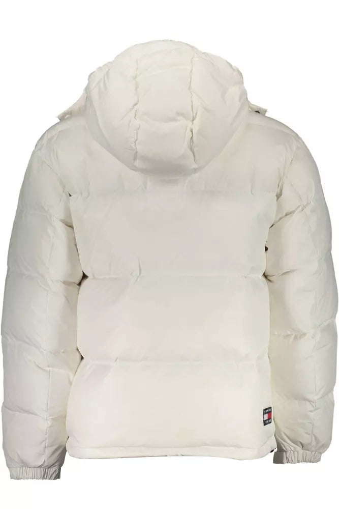 Elegant White Long-Sleeved Jacket with Detachable Hood