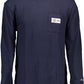 Elegant Blue Long-Sleeved Sweater with Logo Embroidery