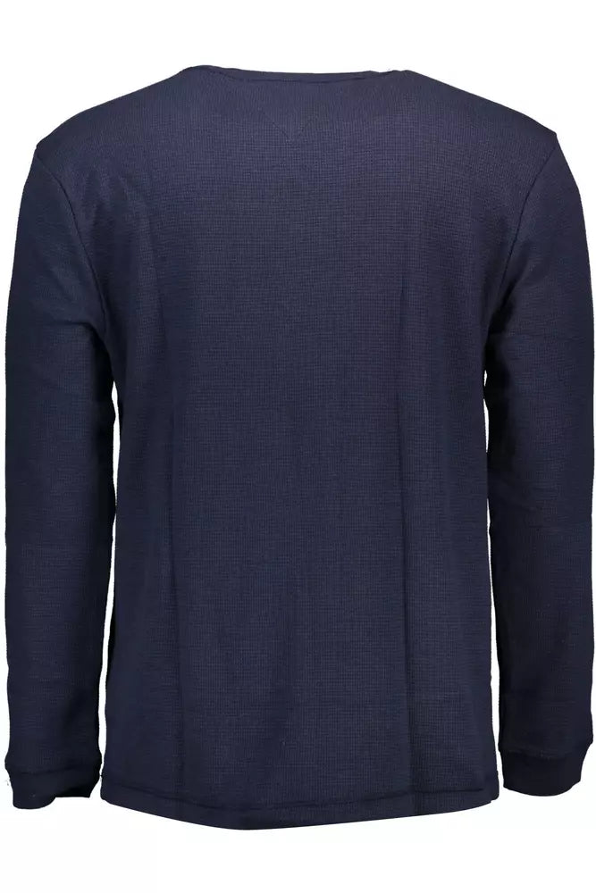 Elegant Blue Long-Sleeved Sweater with Logo Embroidery