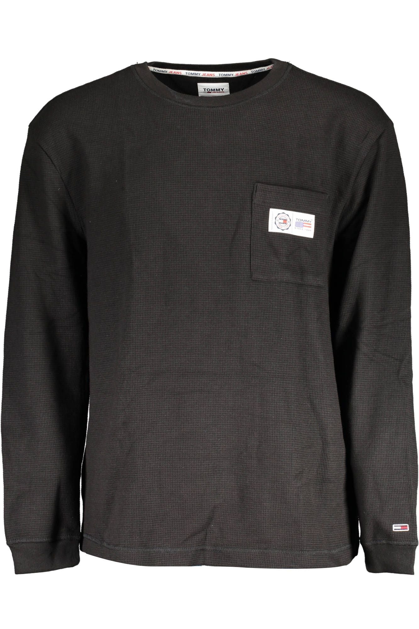 Sleek Black Cotton Sweater with Embroidered Logo