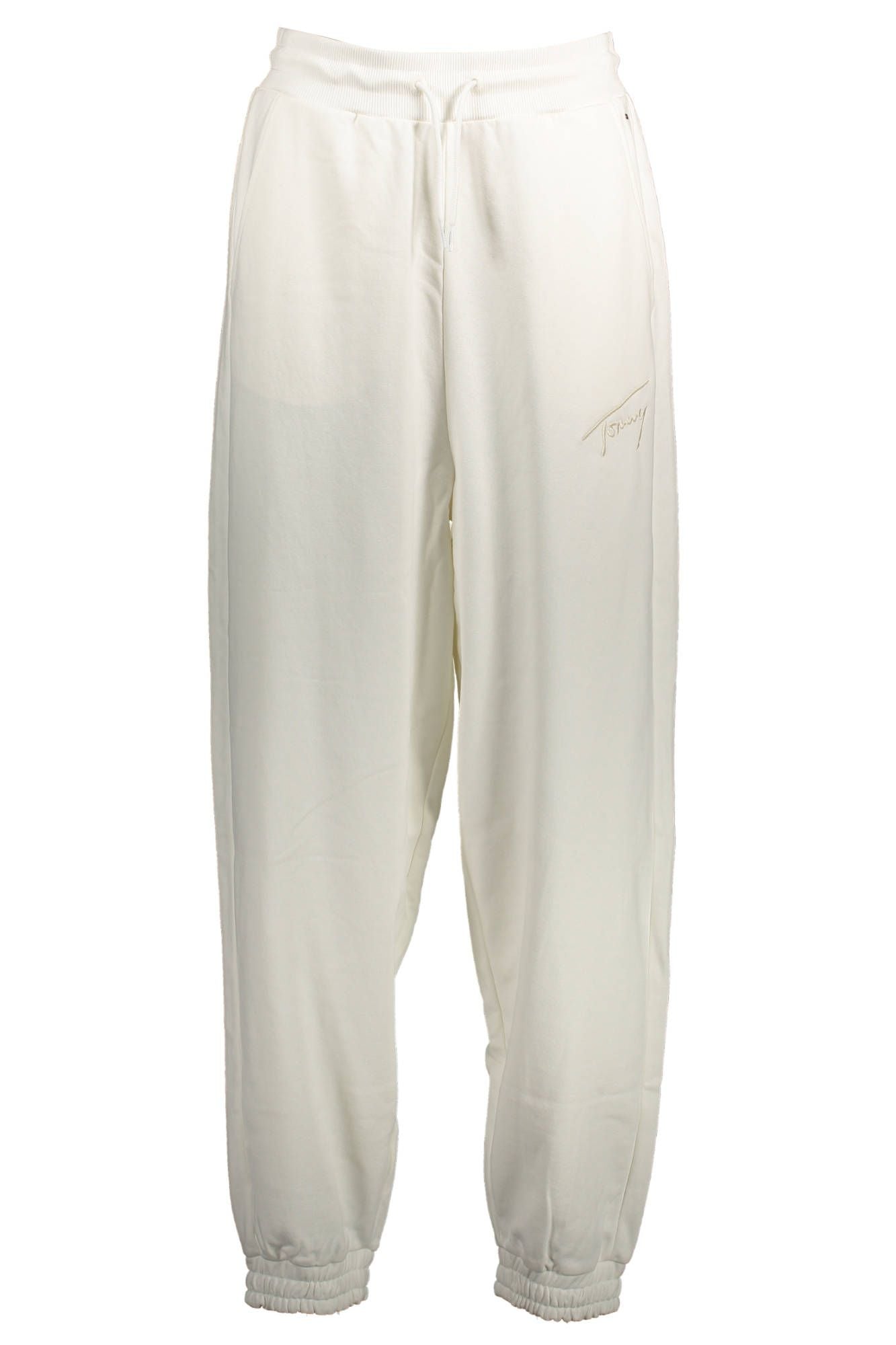 Chic White Casual Trousers with Embroidered Logo