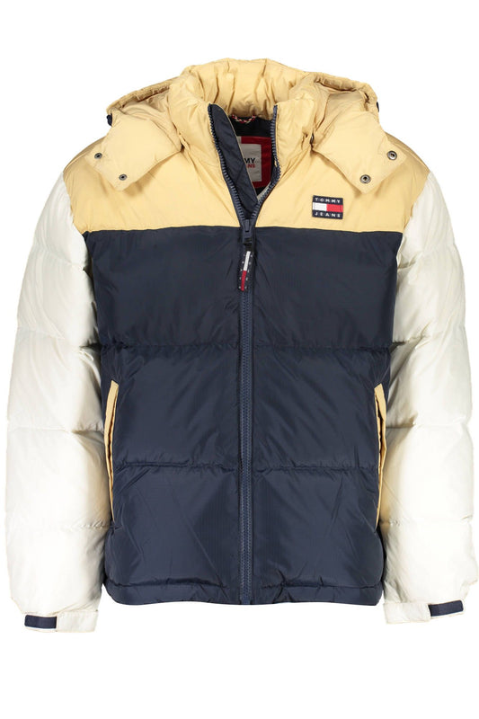 Elegant Blue Down Jacket with Contrast Details