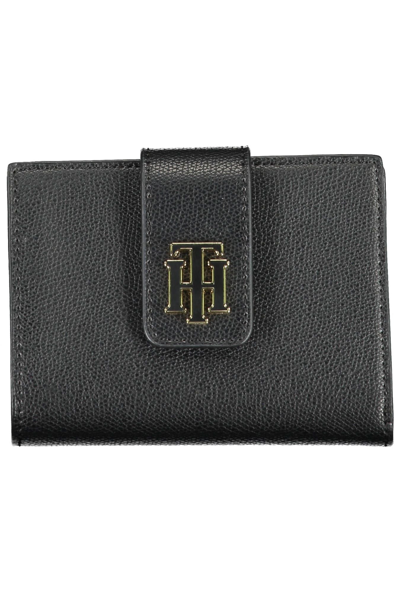 Elegant Black Polyurethane Wallet with Contrast Detail