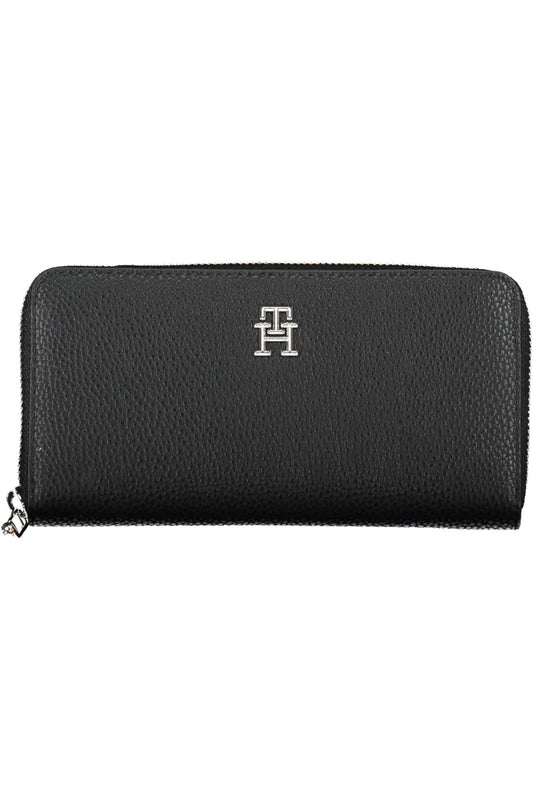 Elegant Black Polyurethane Wallet with Logo