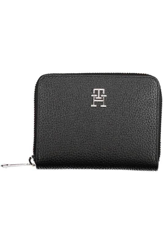 Elegant Black Polyurethane Zip Wallet