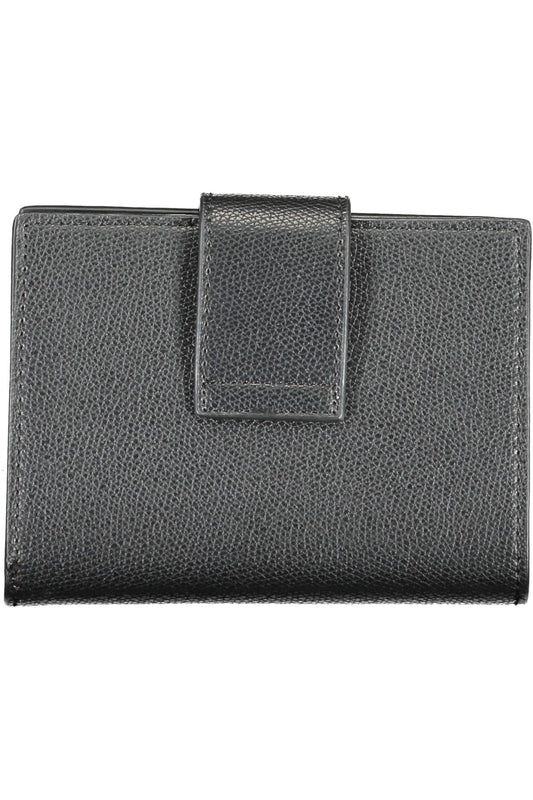 Elegant Black Polyurethane Wallet with Contrast Detail