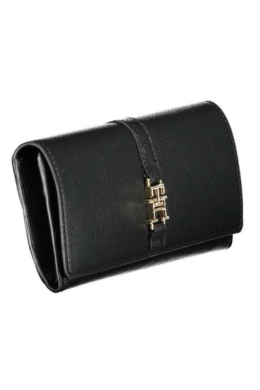 Elegant Black Polyurethane Wallet with Coin Purse