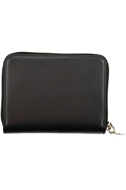 Elegant Black Polyurethane Wallet with Coin Purse