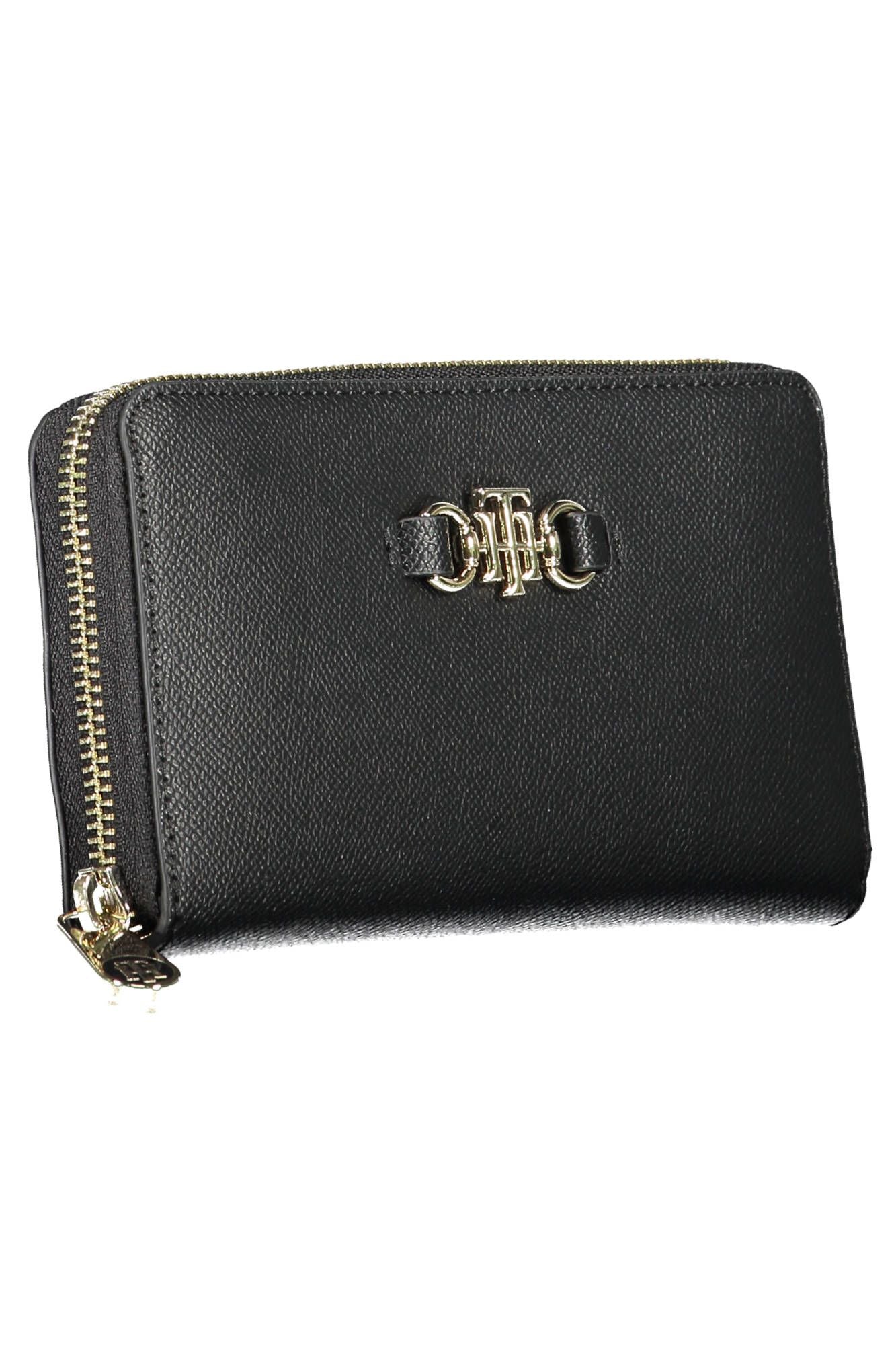 Elegant Black Zip Wallet with Multiple Compartments